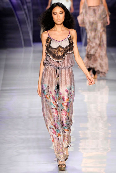 2010 Etro Runway Documented Purple Silk Boho Jumpsuit