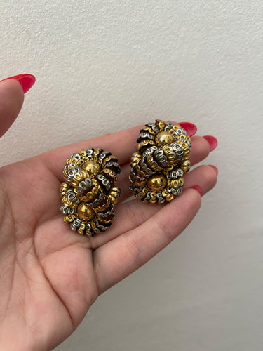1960s French Couture Silver and Gold Figure of 8 Clip On Earrings