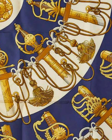 1972 Hermès Navy “Cliquetis” by Julia Abadie 90cm Silk Twill Scarf