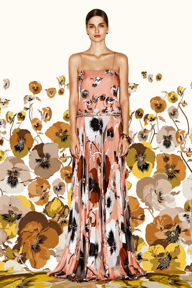 2012 Gucci Documented Peach Floral Maxi-Dress