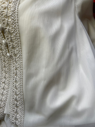 1960s Off-White Chiffon Angel Sleeve Negligee with Tonal Braidwork