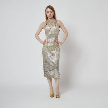 2016 Julien MacDonald Runway Champagne Paillette Cage Bodycon Dress