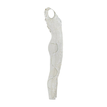 2016 Julien MacDonald White Cream Beaded Jumpsuit with Net Inserts