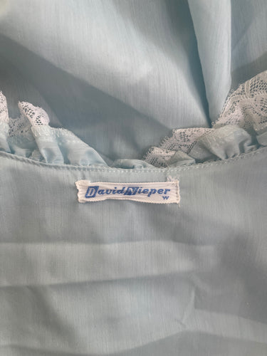 1970s David Nieper Pale Blue Cotton and Lace Robe