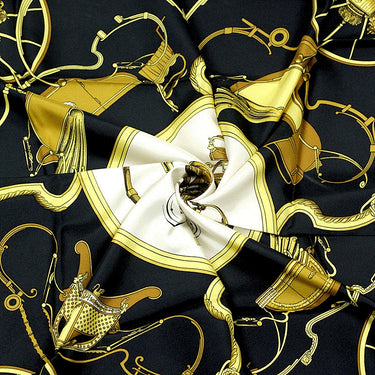 ARCHIVE - 1974 Hermès Black “Springs” by Philippe Ledoux 90cm Silk Twill Scarf