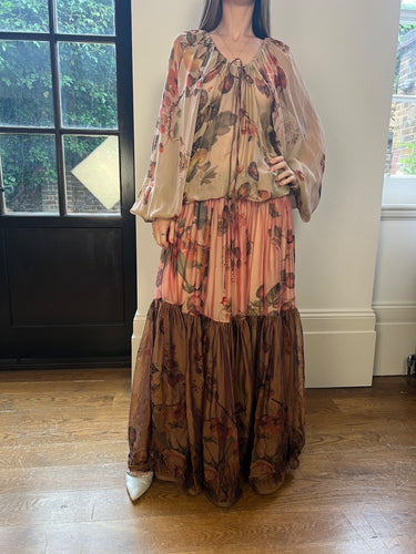 2005 Runway Documented Roberto Cavalli Silk Floral Maxi Dress