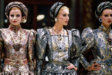1985 Jean-Louis Scherrer Haute Couture Gold Paisley Dress and Shoes