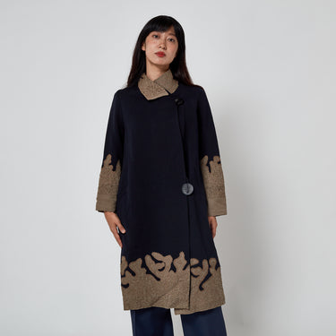 1920s Navy and Khaki Flapper Coat with Soutache Work