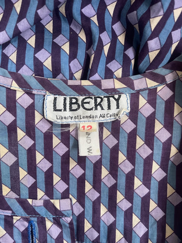 Robe en coton imprimé géométrique Liberty des années 1990 avec boutons triangulaires