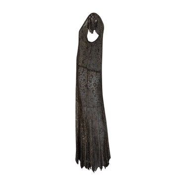 1920s or 1930s Black & Gold Floral Lace French Lame Dress