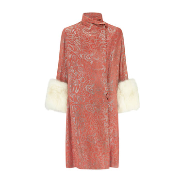 1920s Peachy Pink and Silver Lame Coat with White Cuffs