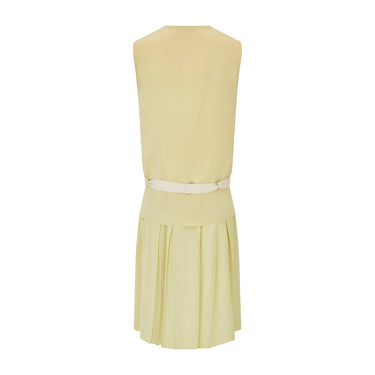 ARCHIVE - 1920s Pale Chartreuse Green and Cream Silk Dress