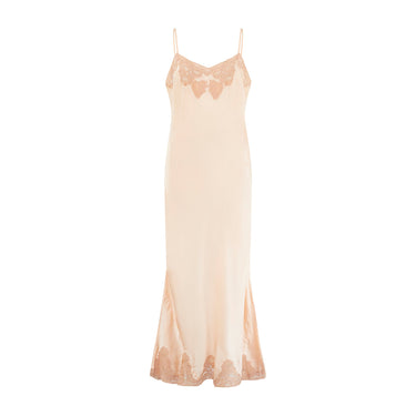 ARCHIVE - 1930s Bias Cut Peach Silk Slip Dress with Lace Inserts