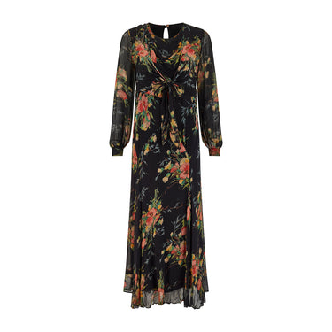 1930s Midnight Blue Long Sleeved Floral Georgette Maxi Dress