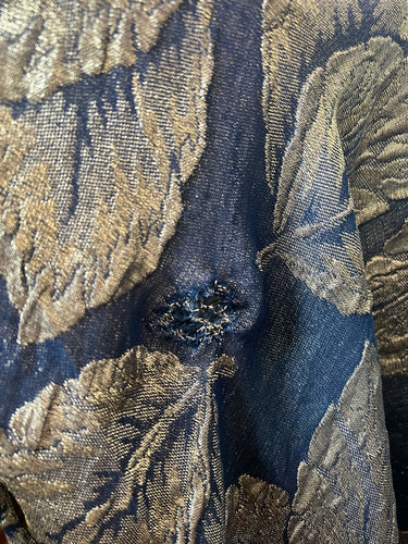 ARCHIVE - 1930s Blue and Gold Leaf Print Lame Dress