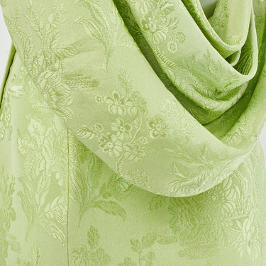 ARCHIVE - 1930s Chartreuse Green Floral Silk Jacquard Evening Gown with Train