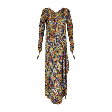 1930s Colourful Bias Cut Long Sleeve Lame Dress