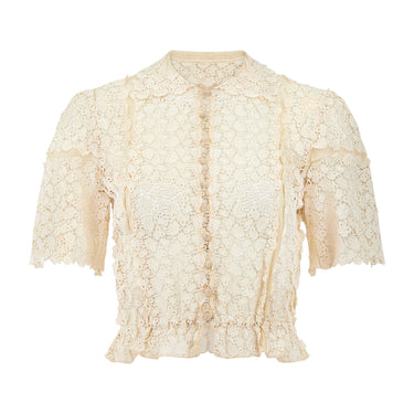 ARCHIVE - 1930s Cream Lace and Tulle Blouse with Crochet Buttons