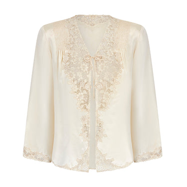 ARCHIVE - 1930s Cream Silk Hand Embroidered Lace Blouse with Elaborate Buttons