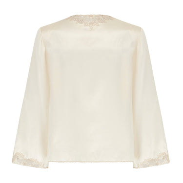ARCHIVE - 1930s Cream Silk Hand Embroidered Lace Blouse with Elaborate Buttons