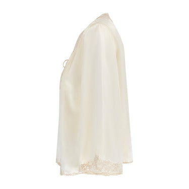ARCHIVE - 1930s Cream Silk Hand Embroidered Lace Blouse with Elaborate Buttons
