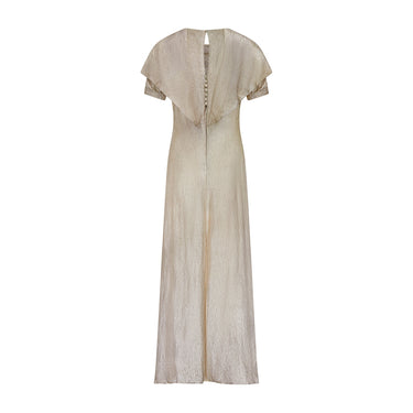 ARCHIVE - 1930s Gold Lame Dress with Ruched Bodice and Sleeve Detail