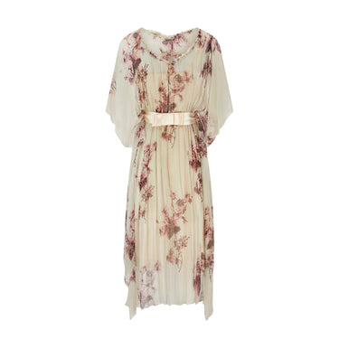 Original 1920s Magasin Du Nord Floral Silk Chiffon Dress