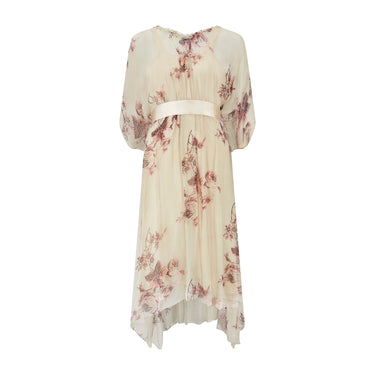 Original 1920s Magasin Du Nord Floral Silk Chiffon Dress