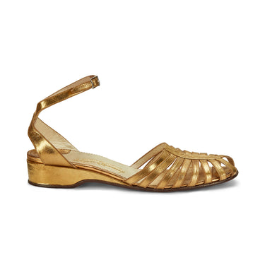 1930s Russell and Bromley Gold Low Wedge Sandal 39.5