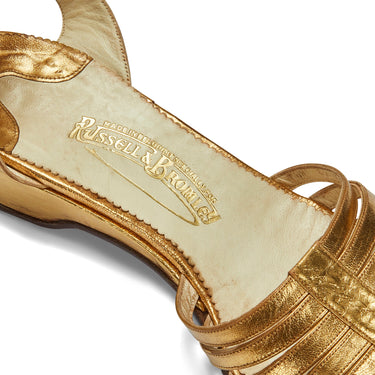1930s Russell and Bromley Gold Low Wedge Sandal 39.5