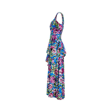 ARCHIVE - 1940s Floral Crepe Peplum Maxi Dress
