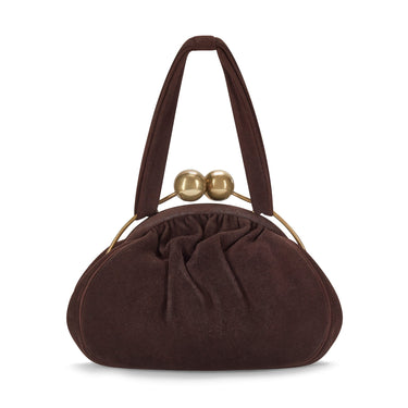 ARCHIVE - 1940s Brown Suede Barrel Clasp Bag