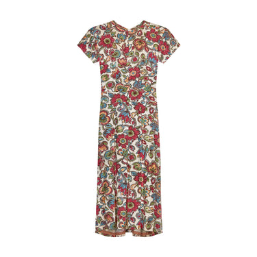 1940s Linen Floral Sweetheart Neckline Dress
