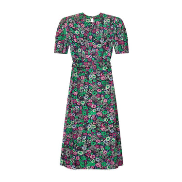 ARCHIVE - 1940s Pink and Green Rayon Floral Tea Dress