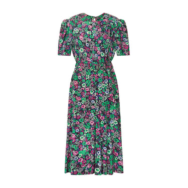 ARCHIVE - 1940s Pink and Green Rayon Floral Tea Dress