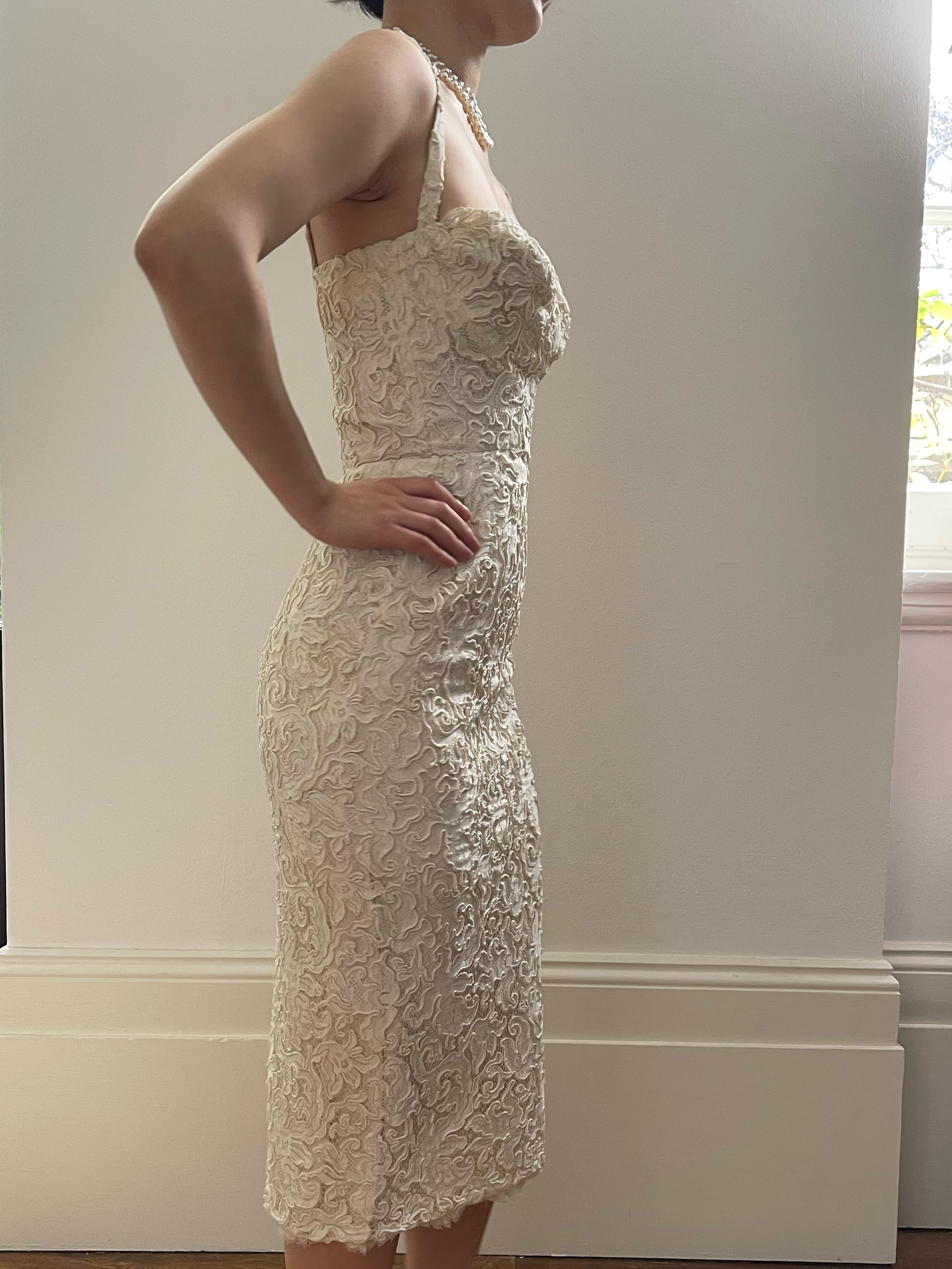 1950s French Haute Couture Cream Lace Bustier Dress CIRCA VINTAGE