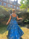 ARCHIVE - 1950s Frank Usher Jacquard Blue and Champagne Evening Dress