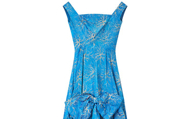 ARCHIVE - 1950s Frank Usher Jacquard Blue and Champagne Evening Dress