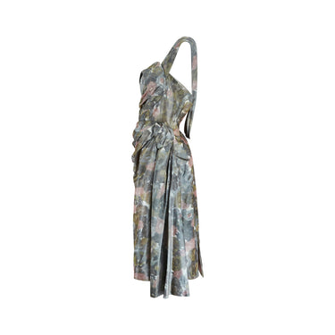 ARCHIVE - 1950s Harvey Nichols Silk Floral Strapless Ruched Dress