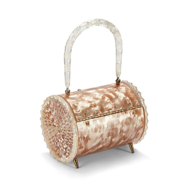 ARCHIVE - 1950s Apricot and Clear Carved Lucite Barrel Florida Bag
