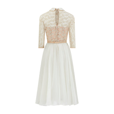 ARCHIVE - 1950s Jonathan Logan Lace Bodice and White Chiffon Dress