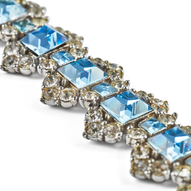 ARCHIVE - 1950s Bogoff Clear and Aquamarine Encrusted Rhinestone Bracelet