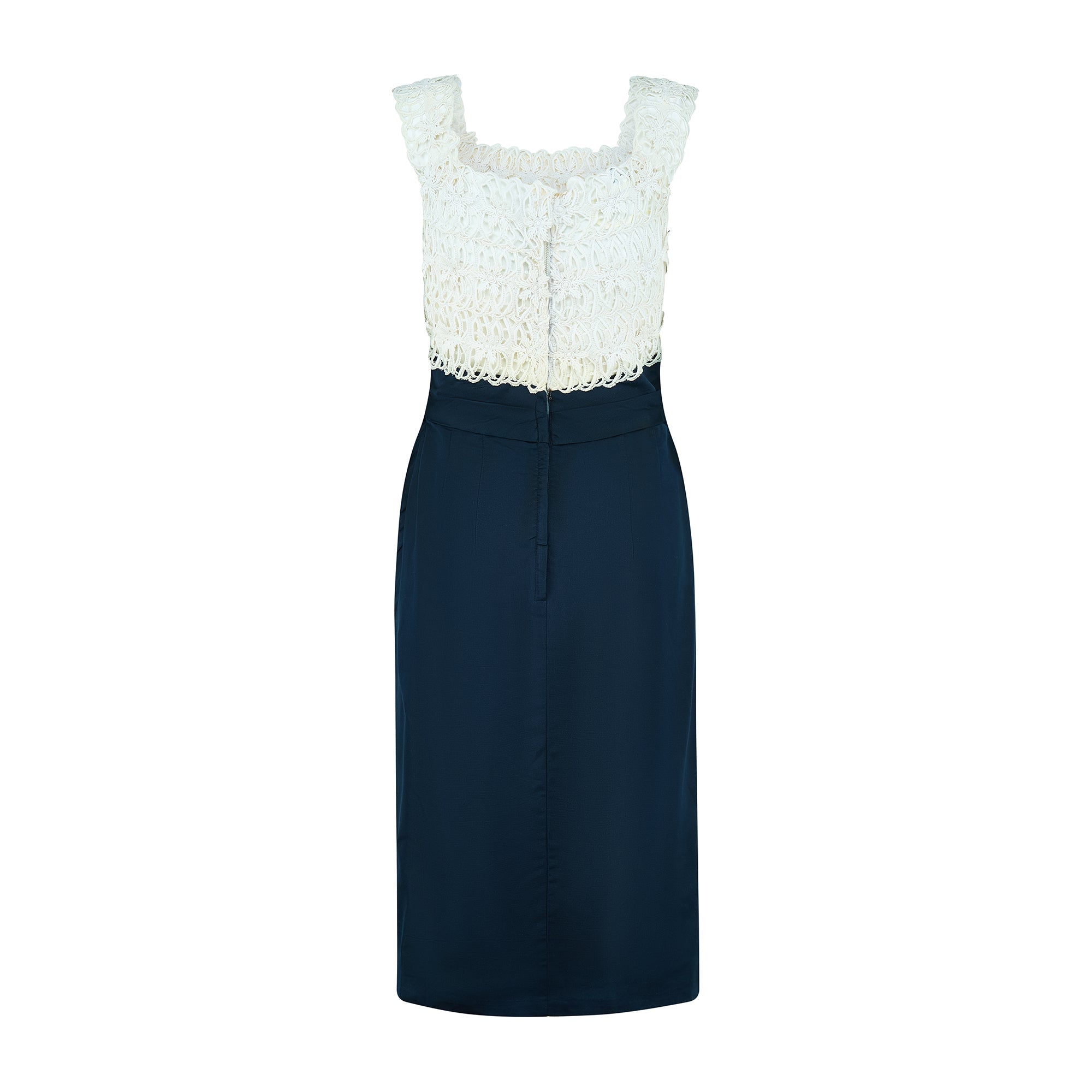 1950s Ceil Chapman Navy Silk Shift Dress with White Lace Top – CIRCA VINTAGE