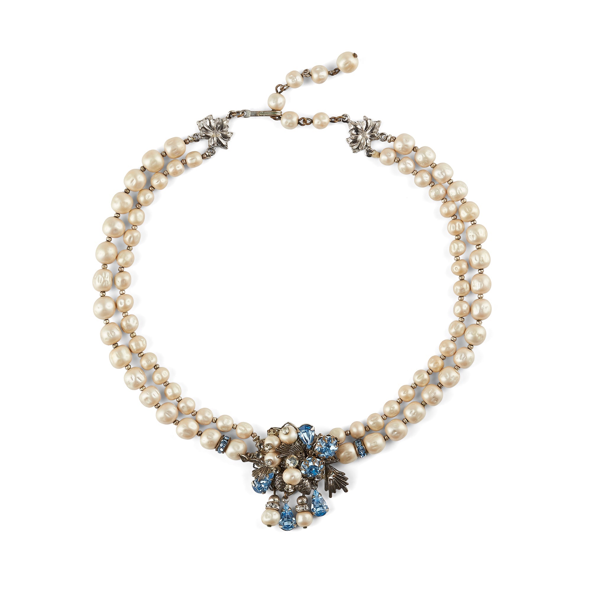 Double Row Rhinestone Chain 1950s Double Row Baroque Pearl Necklace with Blue Rhinestones – CIRCA ...