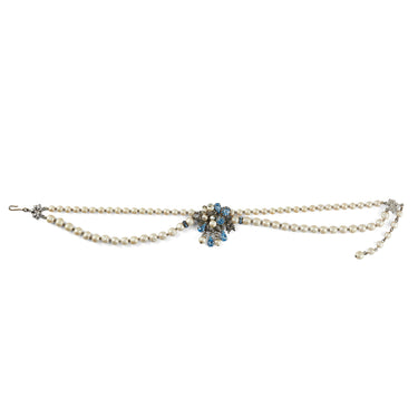 1950s Double Row Baroque Pearl Necklace with Blue Rhinestones