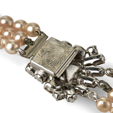 1950s Glass Pearl Triple Strand Necklace with Rhinestone Clasp