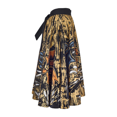 ARCHIVE - 1950s Mexican Black Circle Skirt with Gold Hand-Painted Pattern