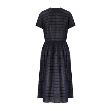 1950s L'Aignon Navy Cotton Short-Sleeve Dress with Pleat Detail