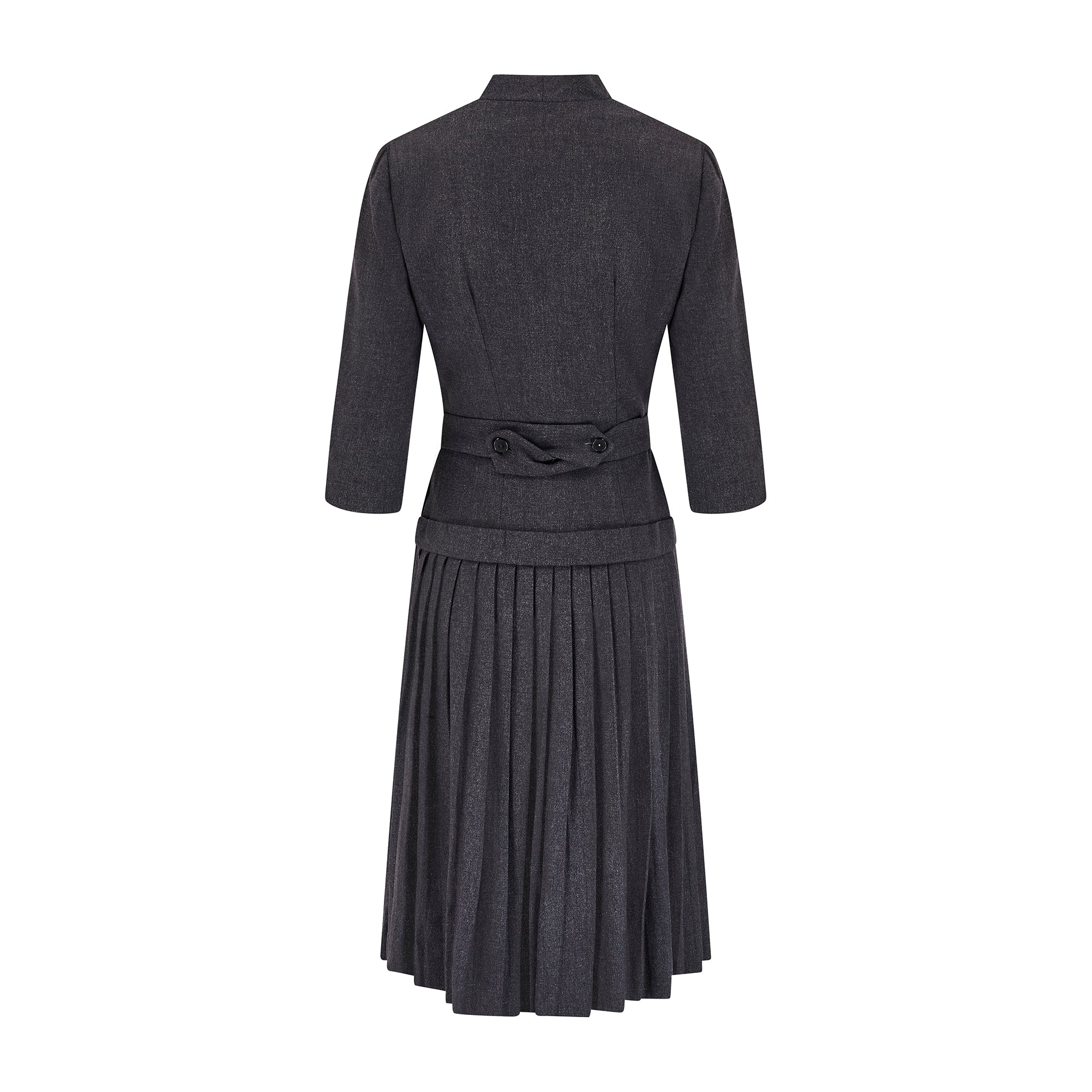 1950s Mottled Grey Wool Dress with Pleated Drop Waist Skirt – CIRCA VINTAGE