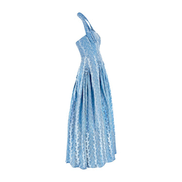 ARCHIVE - 1950s Pale Blue Jacquard Halter Neck Ballgown